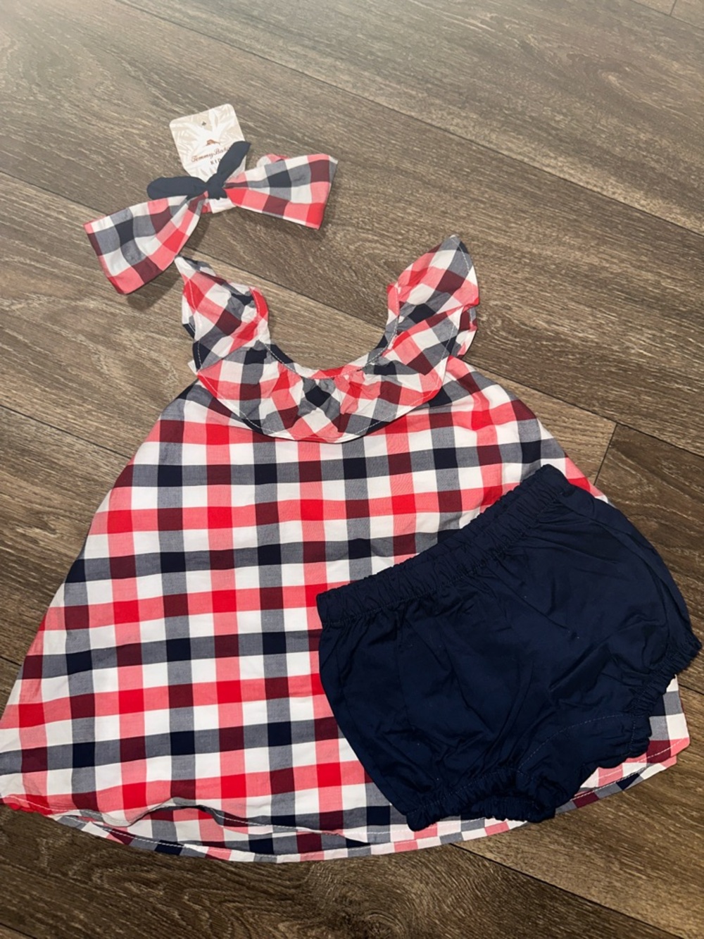 Tommy Bahama Checker Ruffle Tank Top & Navy Bloomers Set